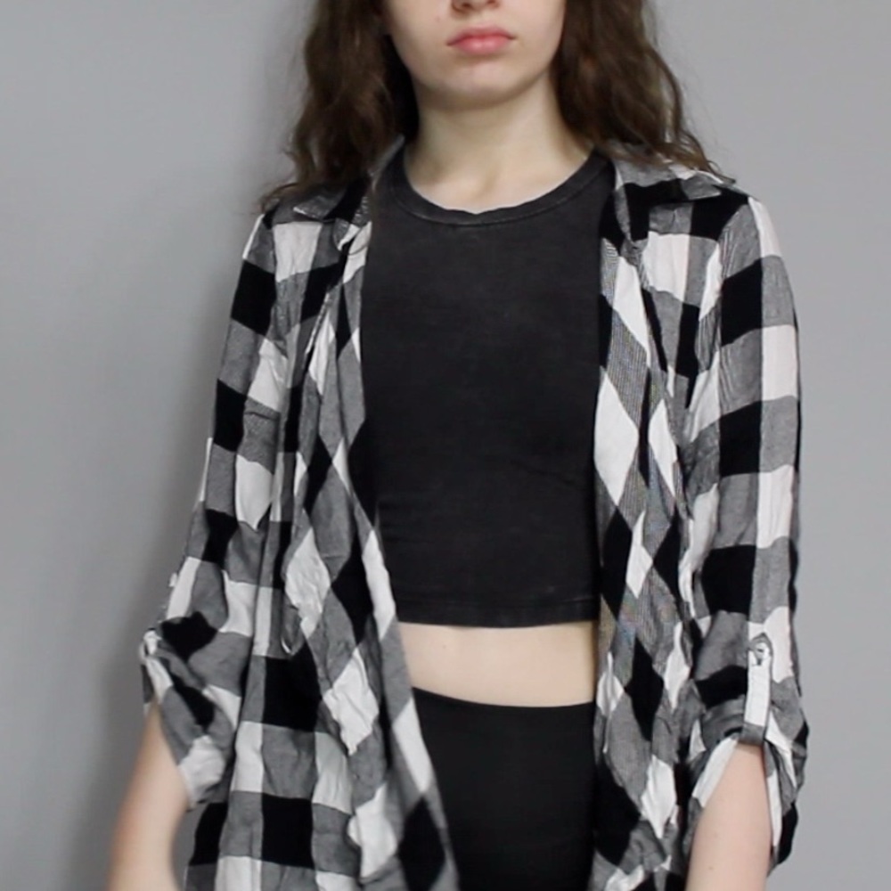 black and white tie-front flannel
